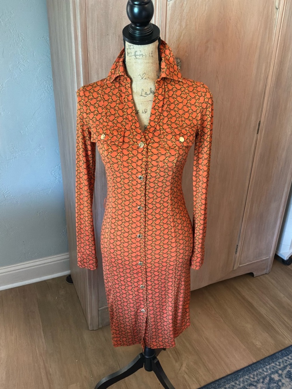 Michael Kors Orange Chain Print Dress equestrian Rich mom Fall career XXS
